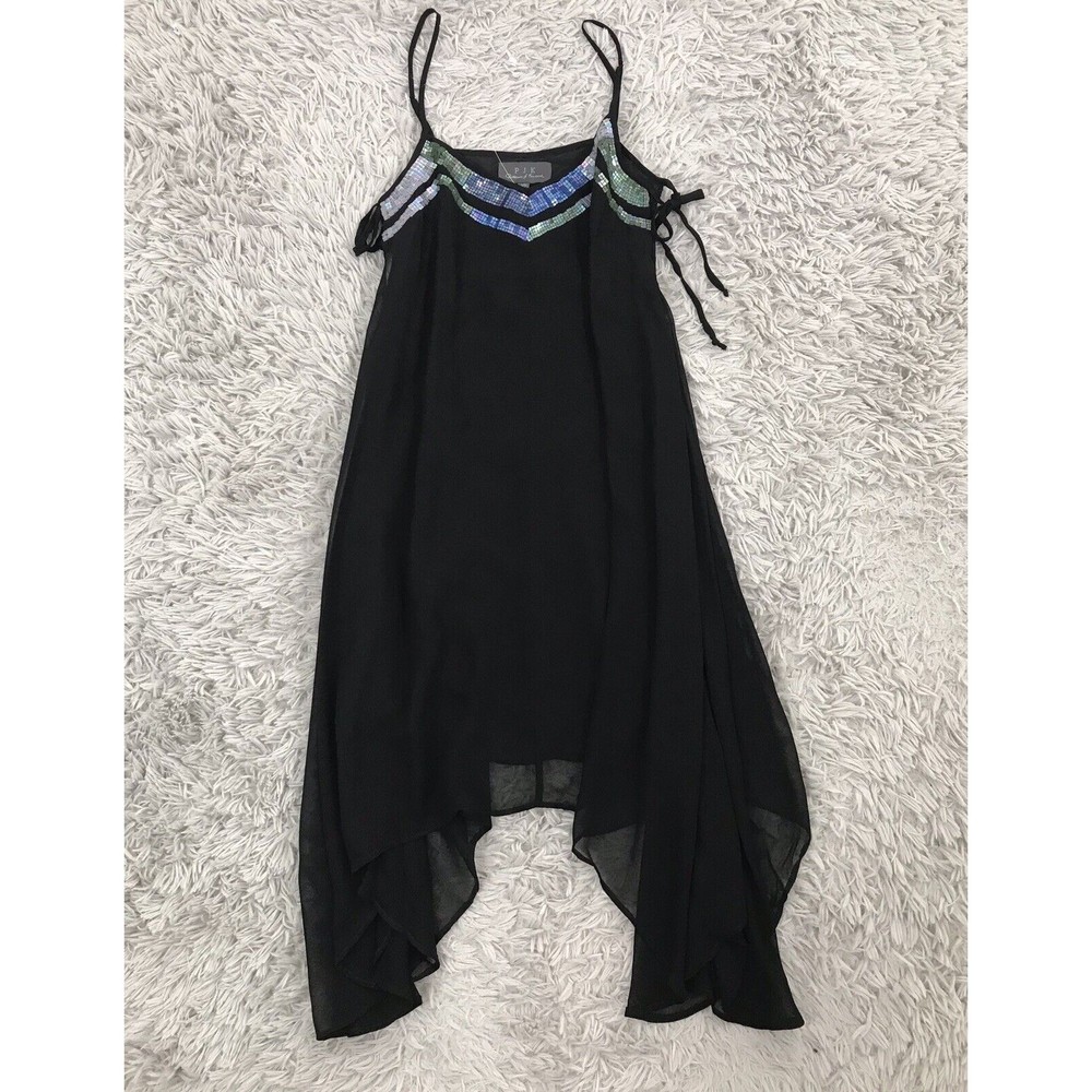 PJK Patterson J. Kincaid dress black  Asymmetrical XS sequins‎ fairy whimsygoth - Picture 3 of 7